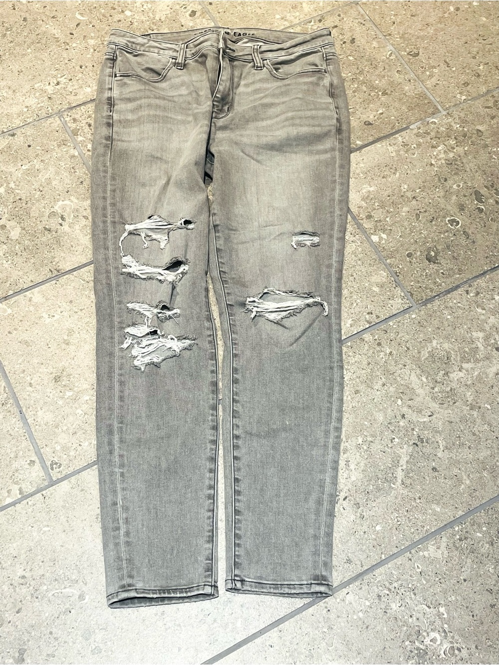 American Eagle Outfitters Women’s Washed gray distressed high rise legging jeans